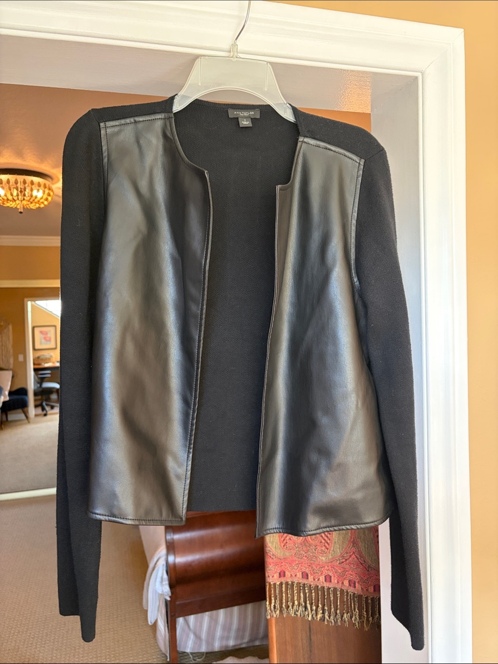 Ann Taylor Black Faux Leather Front Knit Jacket - Women's